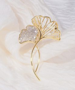 Leaf Brooch Women's Suit Inlaid with Zircon Accessory Pin Jewelry 03